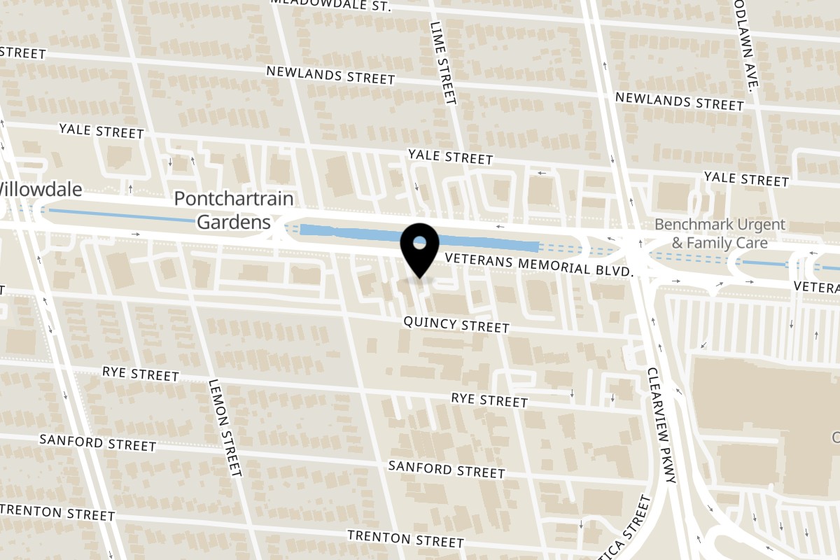 Map showing the location of Pacos Tacos Metairie on 4726 Veterans Blvd in Metairie