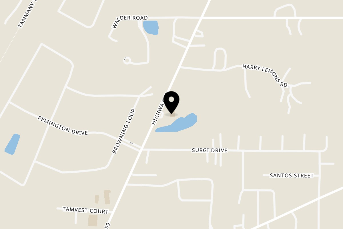 Map showing the location of Pacos Tacos Mandeville on 1931 LA-59 in Mandeville