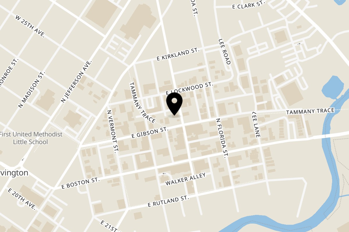 Map showing the location of Pacos Tacos Covington on 407 N Columbia St in Covington